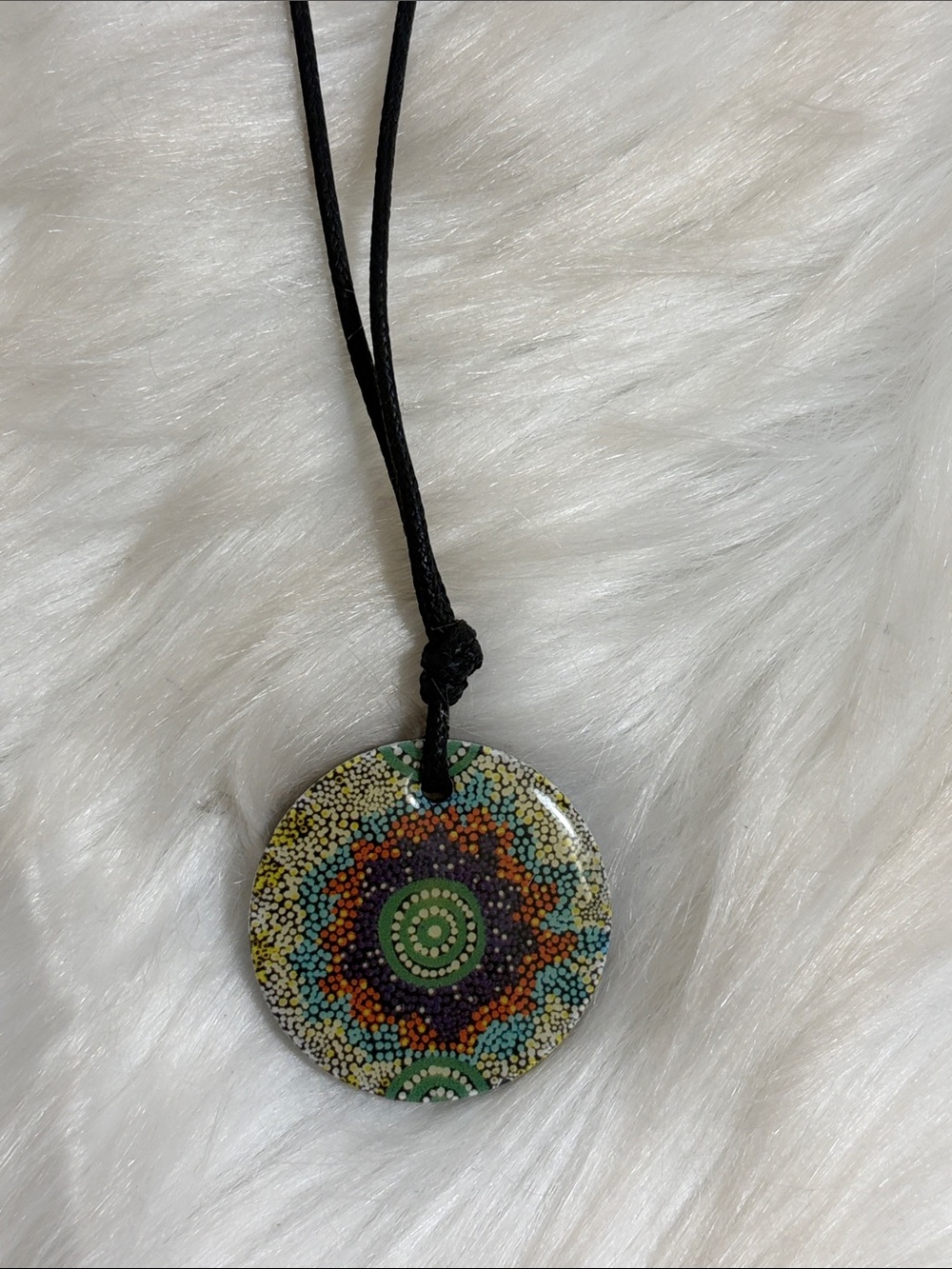 Green and Multicolor Dot Mandala Pendant Necklace